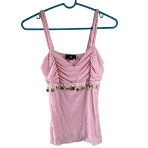 IZ Byer California Top Pink Tank Top Belly Dancer Pink Hanging Accents V Neck Md